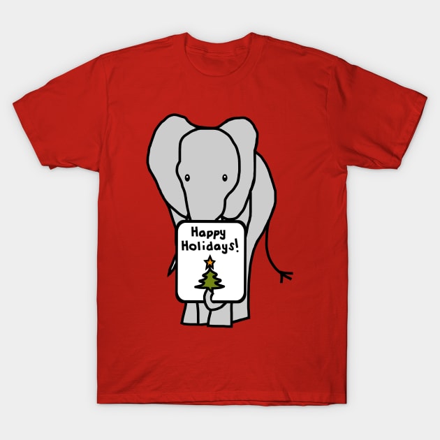 Christmas Elephant says Happy Holidays T-Shirt by ellenhenryart